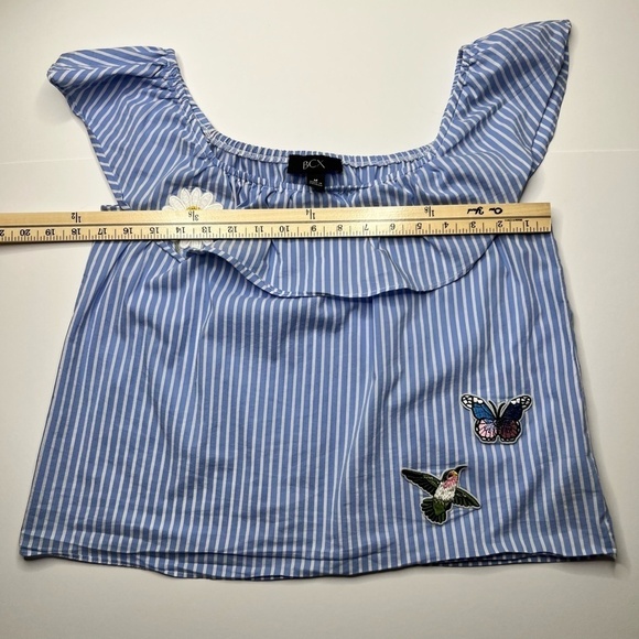BCX Womens Blue White Stripe Crop Top Size Medium‎ Daisy Sleeveless - Picture 6 of 8